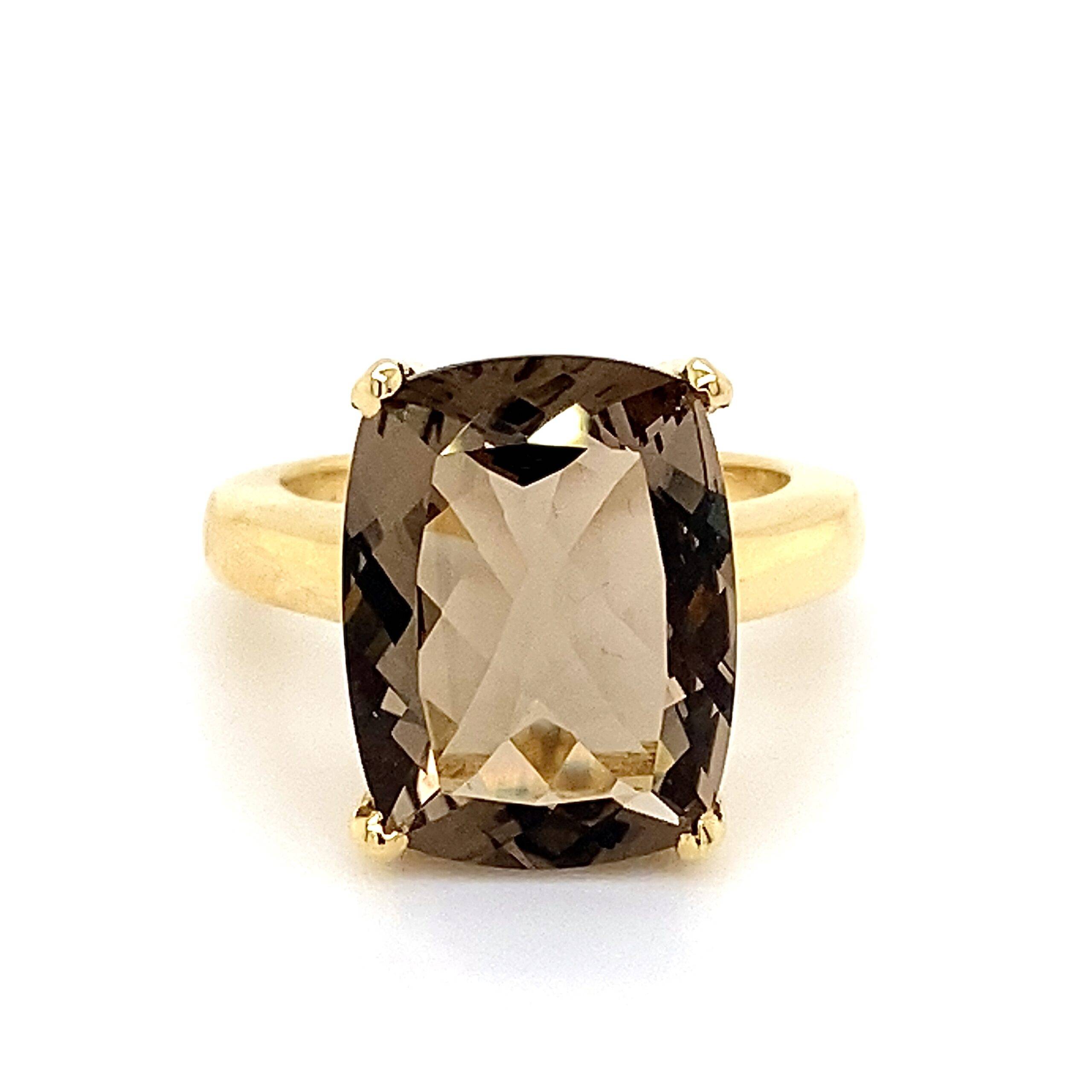 Geelgouden ring 18K met rookquartz