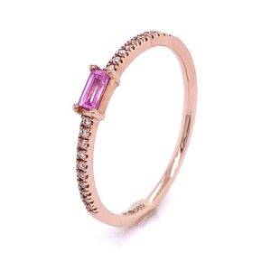 14K Roségouden ring met roze Saffier en 0.06crt SIW