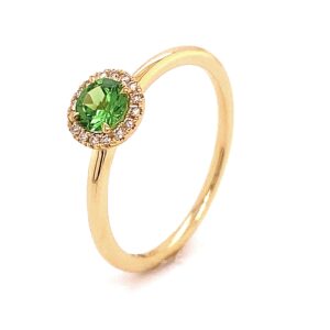 14K Geelgouden ring met Tsavoriet en 0.05crt SIW