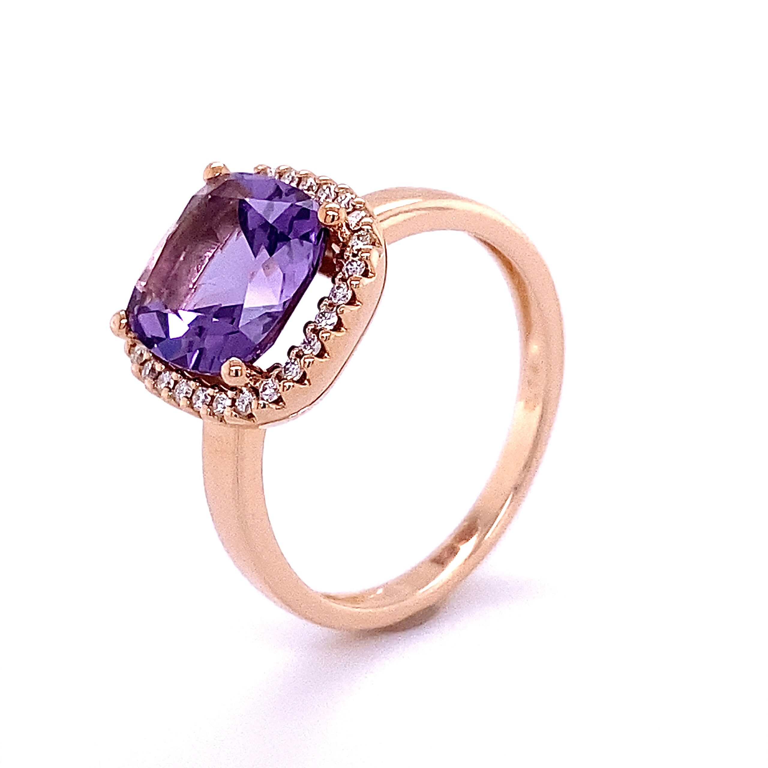 14K Roségouden ring met Amethist, Rhodoliet en 0.15crt SIW