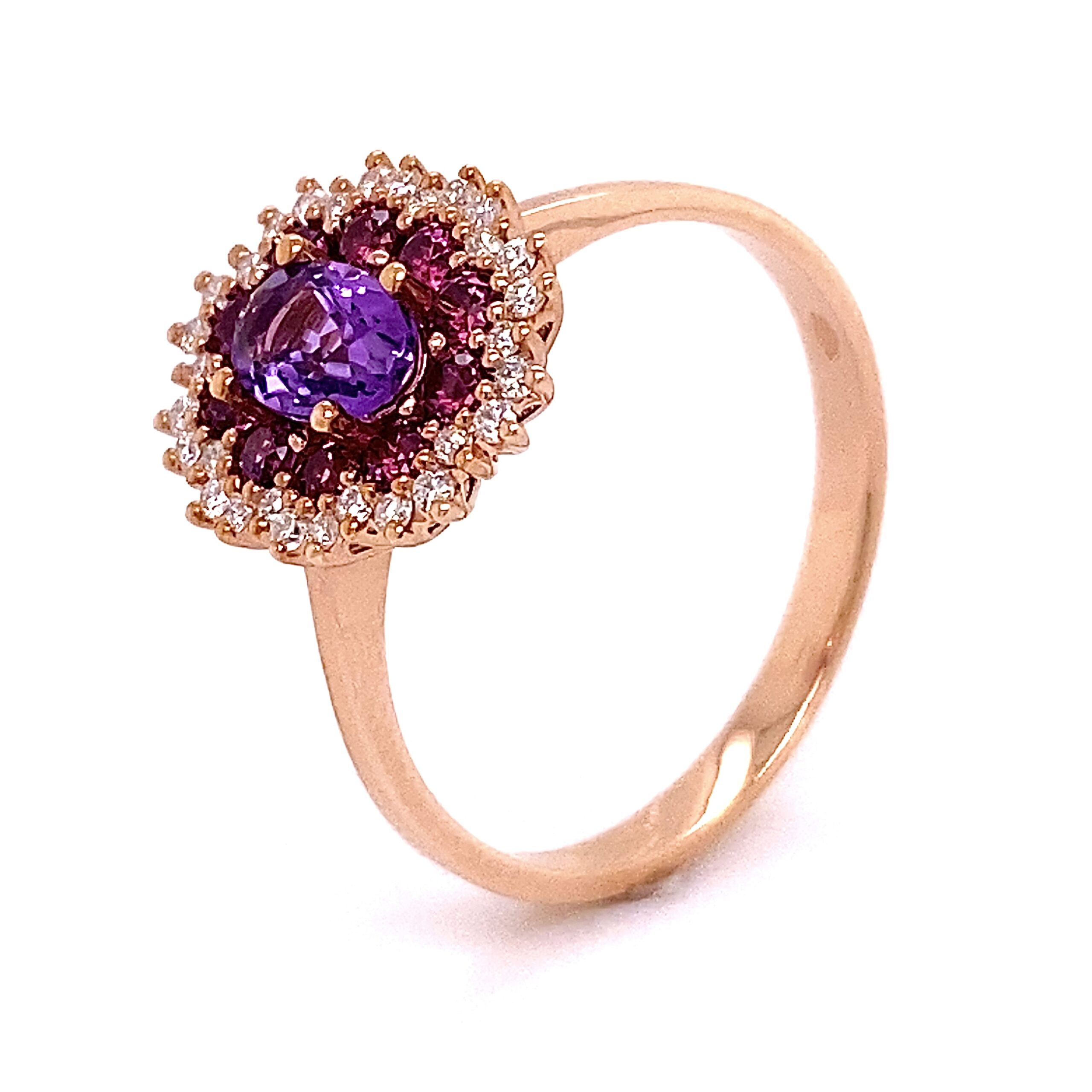Entouragering 14K Roségoud met Amethist en 0.14crt SIW Briljant