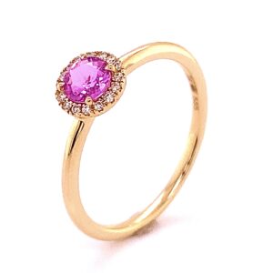 14K Geelgouden ring met roze Saffier en 0.05crt SIW