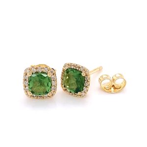 14K Geelgouden oorknoppen met Tsavoriet en 0.18crt SIW