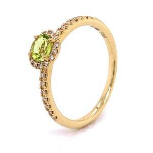 Geelgouden 14K ring met Peridot en Briljant 0.12crt SI Wesselton