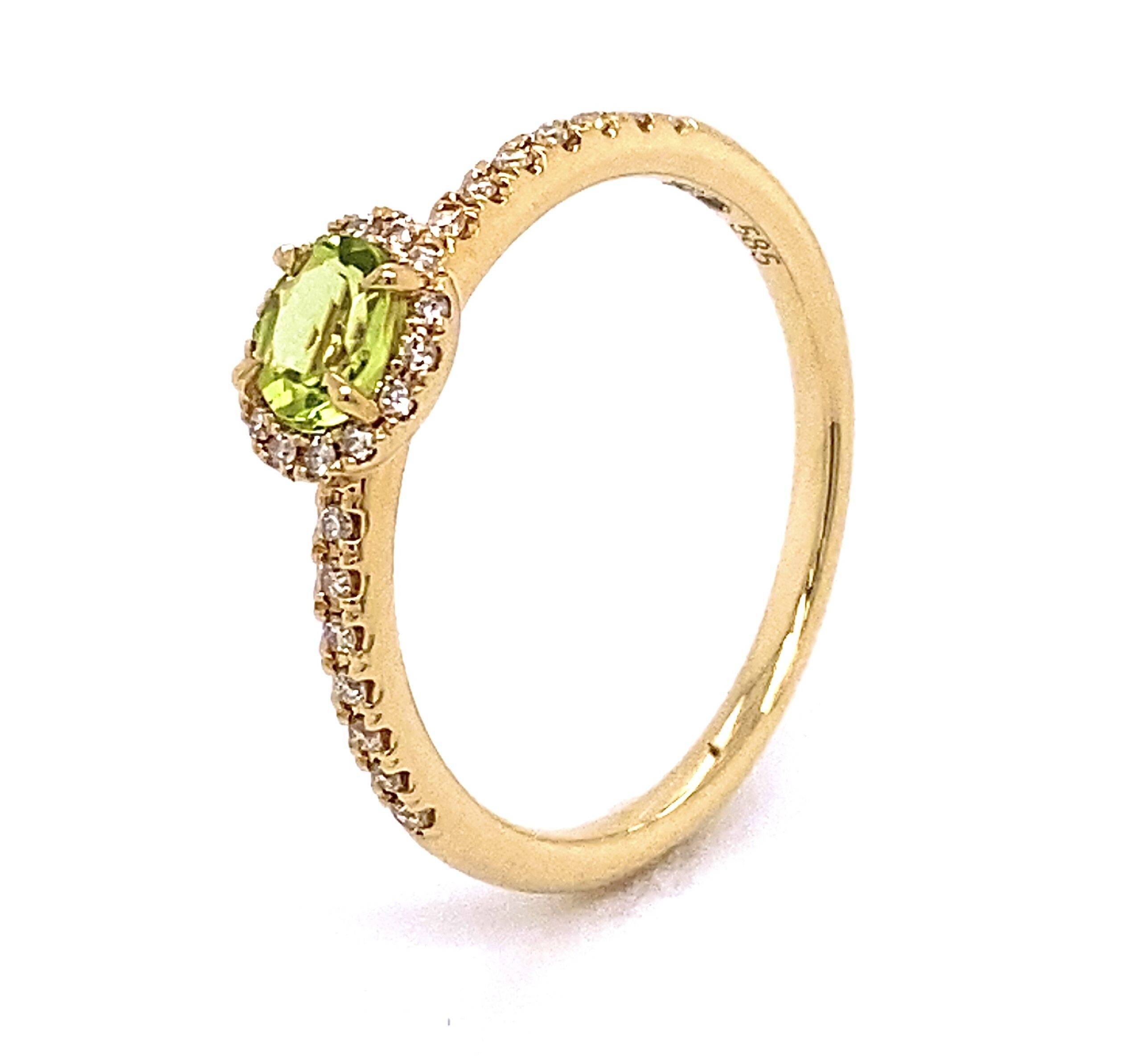 Geelgouden 14K ring met Peridot en Briljant 0.12 SI Wesselton