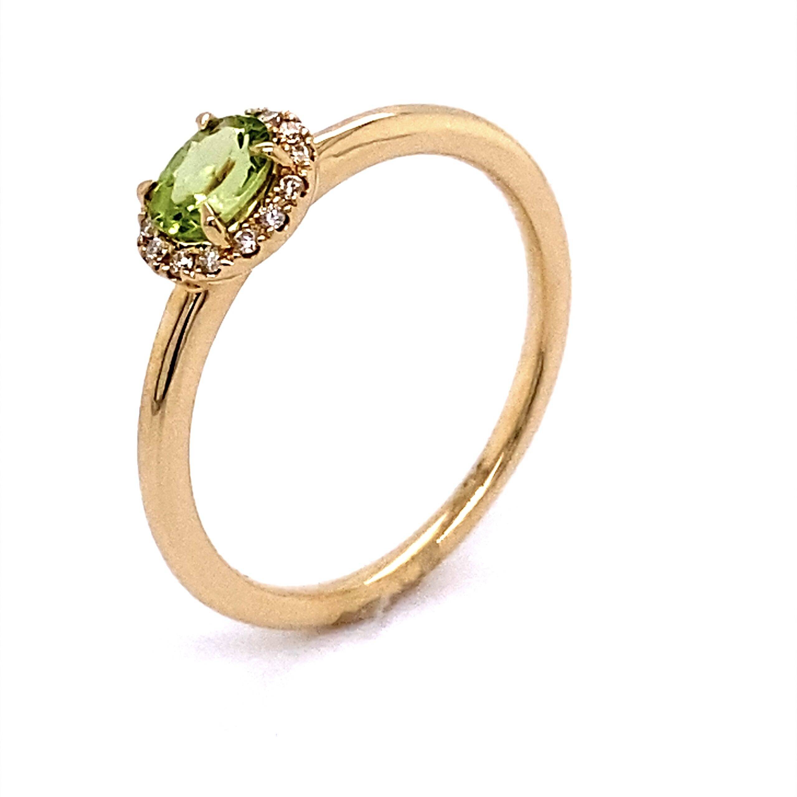 Geelgouden 14K ring met Peridot en Briljant 0.05 SI Wesselton