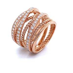 Bogenring ‘Ropes of life’ breed roségoud 14k