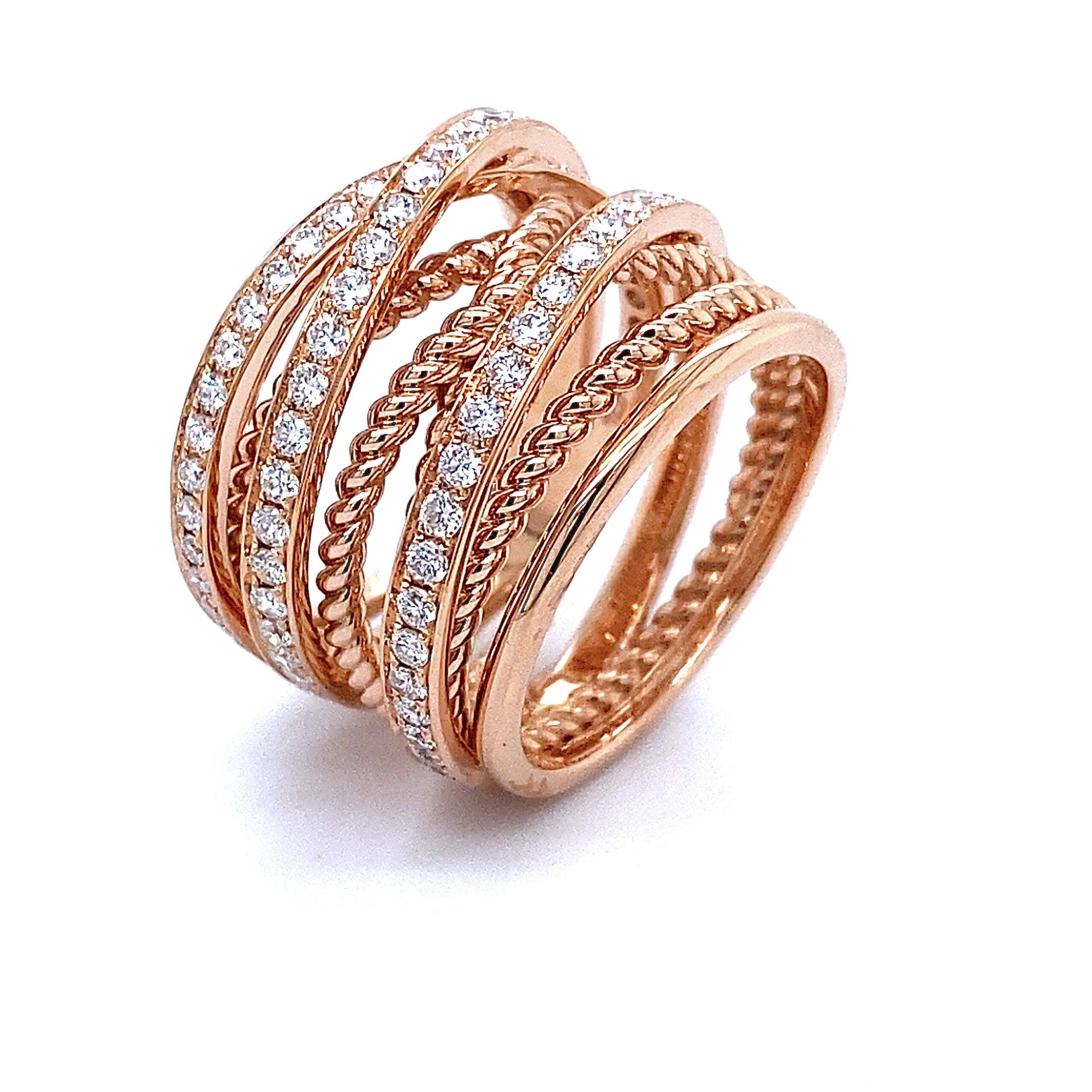 Bogenring ‘Ropes of life’ breed roségoud 14k