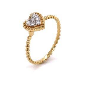 18K geelgouden ring "Hart" 0.10crt VS Wesselton met parelrand