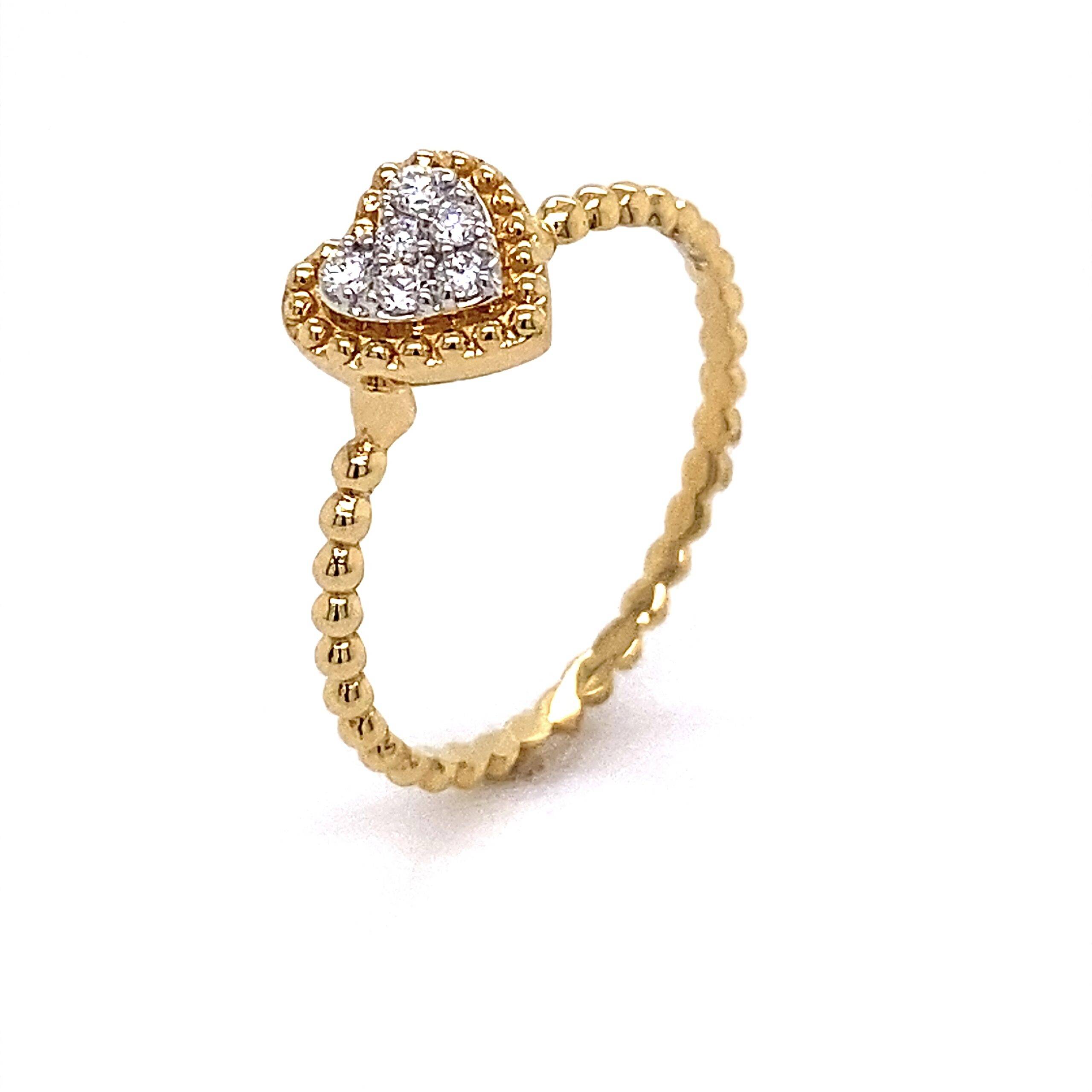 18K geelgouden ring "Hart" 0.10crt VS Wesselton met parelrand