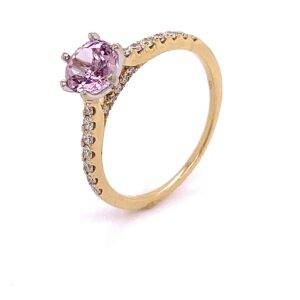 14K geelgouden solitairring met Morganiet + 0.30crt VS Wesselton