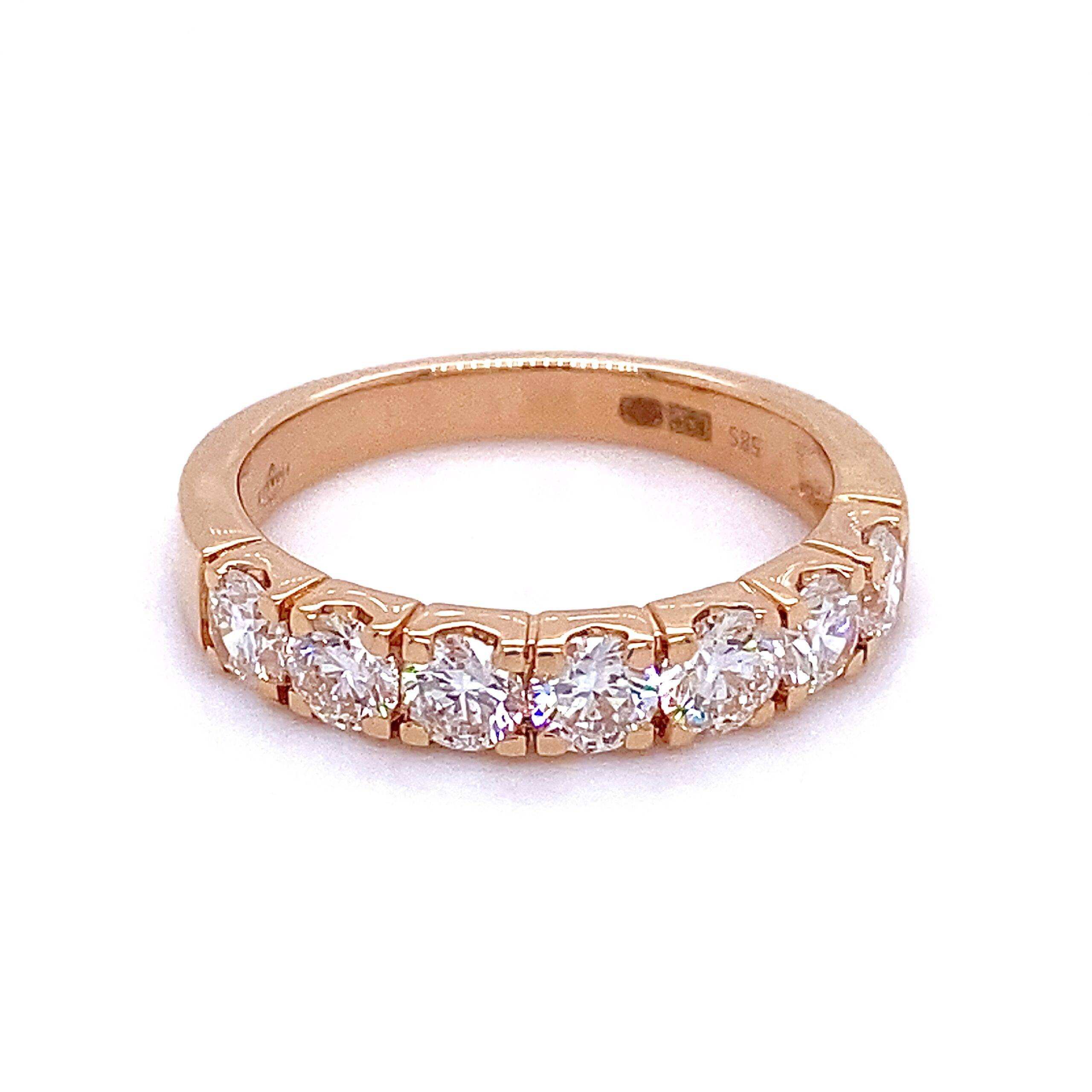 14K roségouden Alliancering 1.33crt VS Wesselton 7x0.20