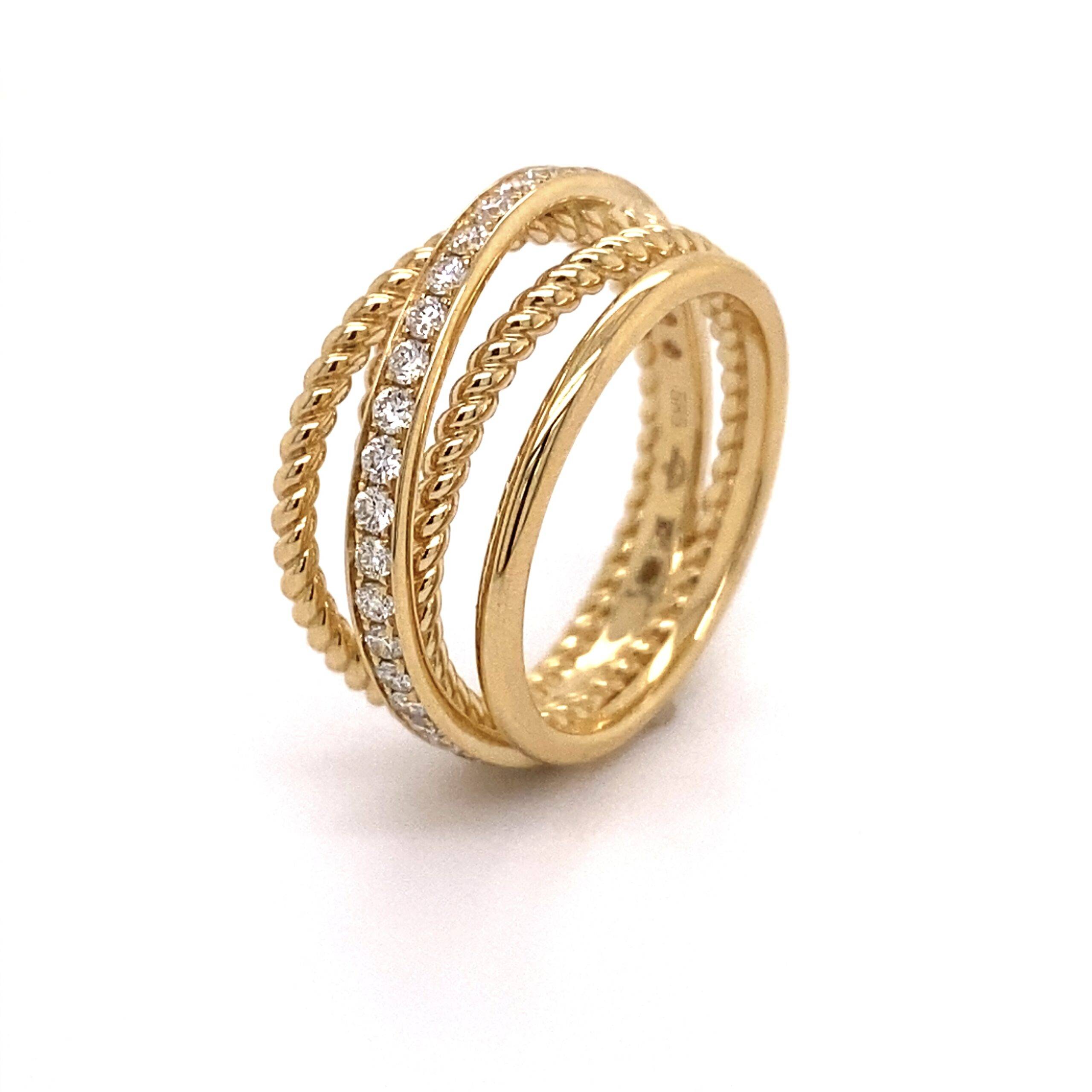 Bogenring ‘Ropes of life’ smal geelgoud 14k