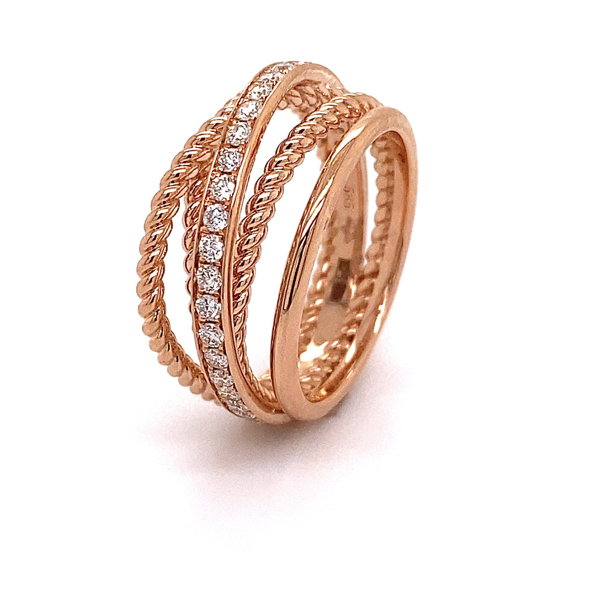 Bogenring ‘Ropes of life’ smal roségoud 14k