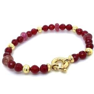 Armband 14K goud Granaat/Rozesaffier 6mm