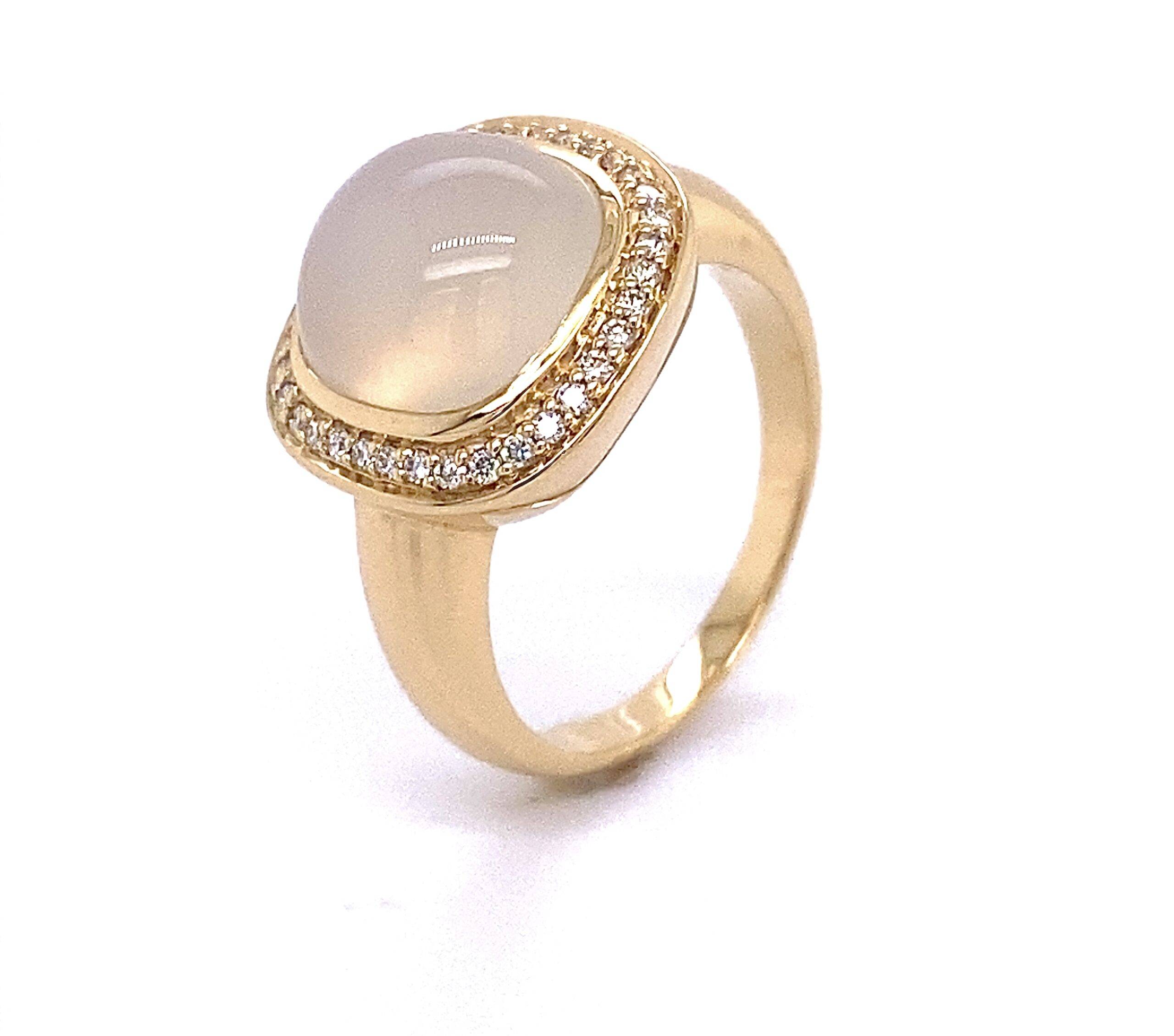 Ring 14K geelgoud Moonstone-Briljant 0.20crt SI W