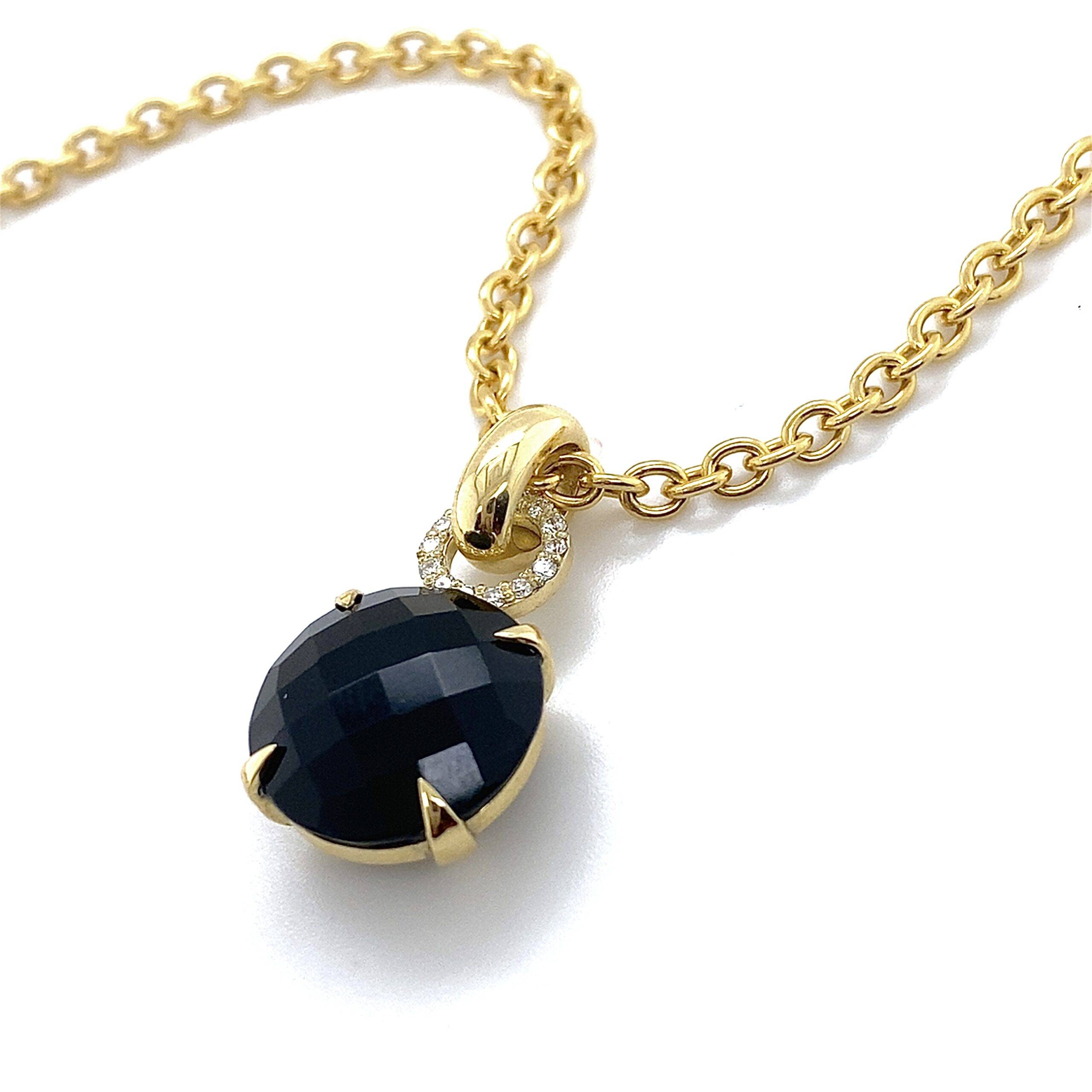 14K Geelgouden Onyx hanger met 0.14 VS Wesselton diamant