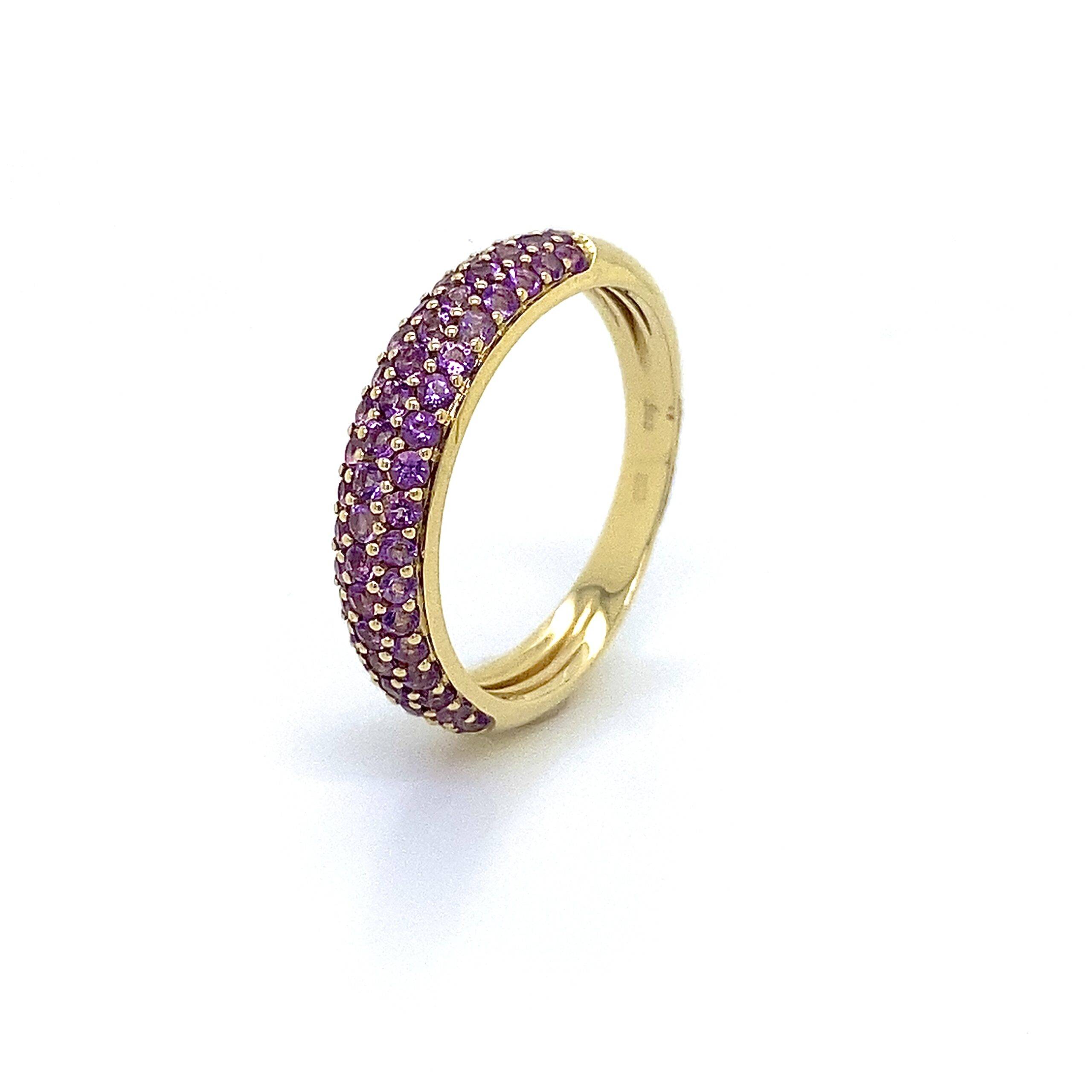 Ring pave amethist 4,5mm breed 14k goud