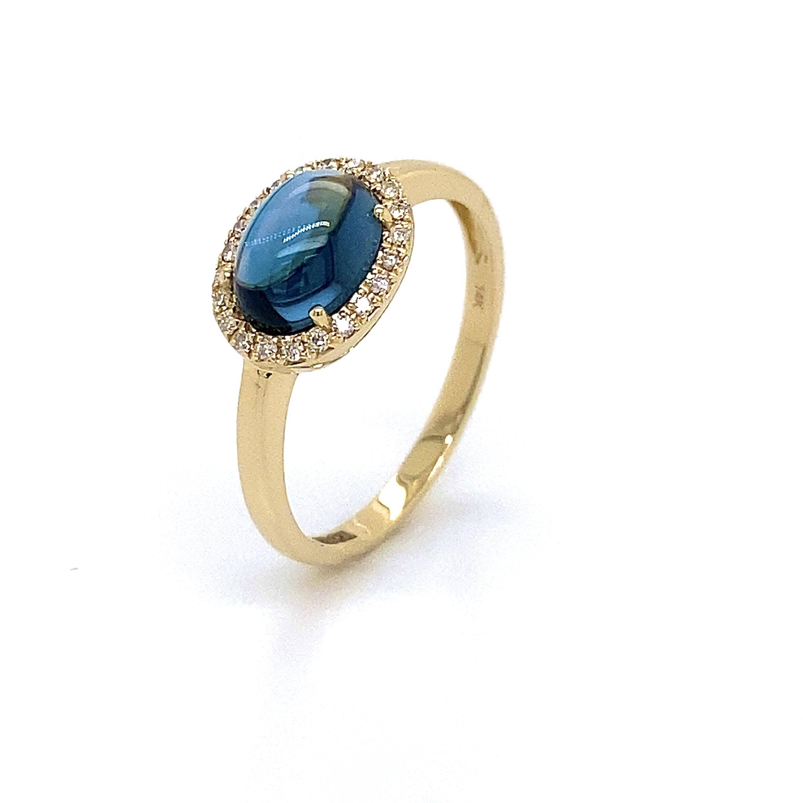 Ring London Blue topaas en diamant 0.09crt SI Wesselton
