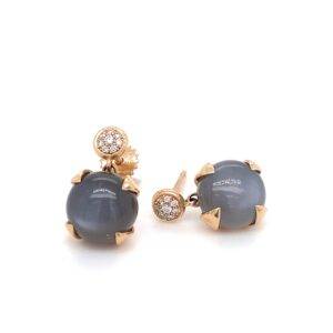 Oorbellen 14K roségoud met Grey Moonstone en diamant