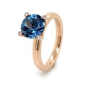 Ring LondonBlue Topaas 14k roségoud- briljant