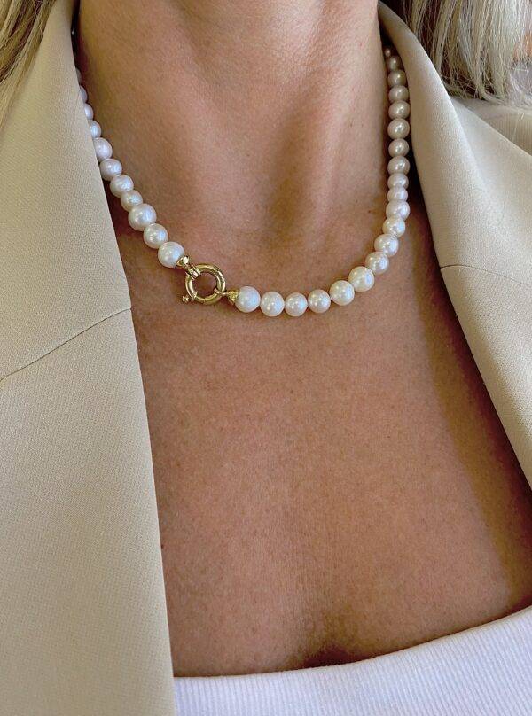 Parelketting met 14K geelgouden slot 7-7,5mm - Afbeelding 3