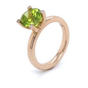Ring Peridot 14k roségoud- briljant