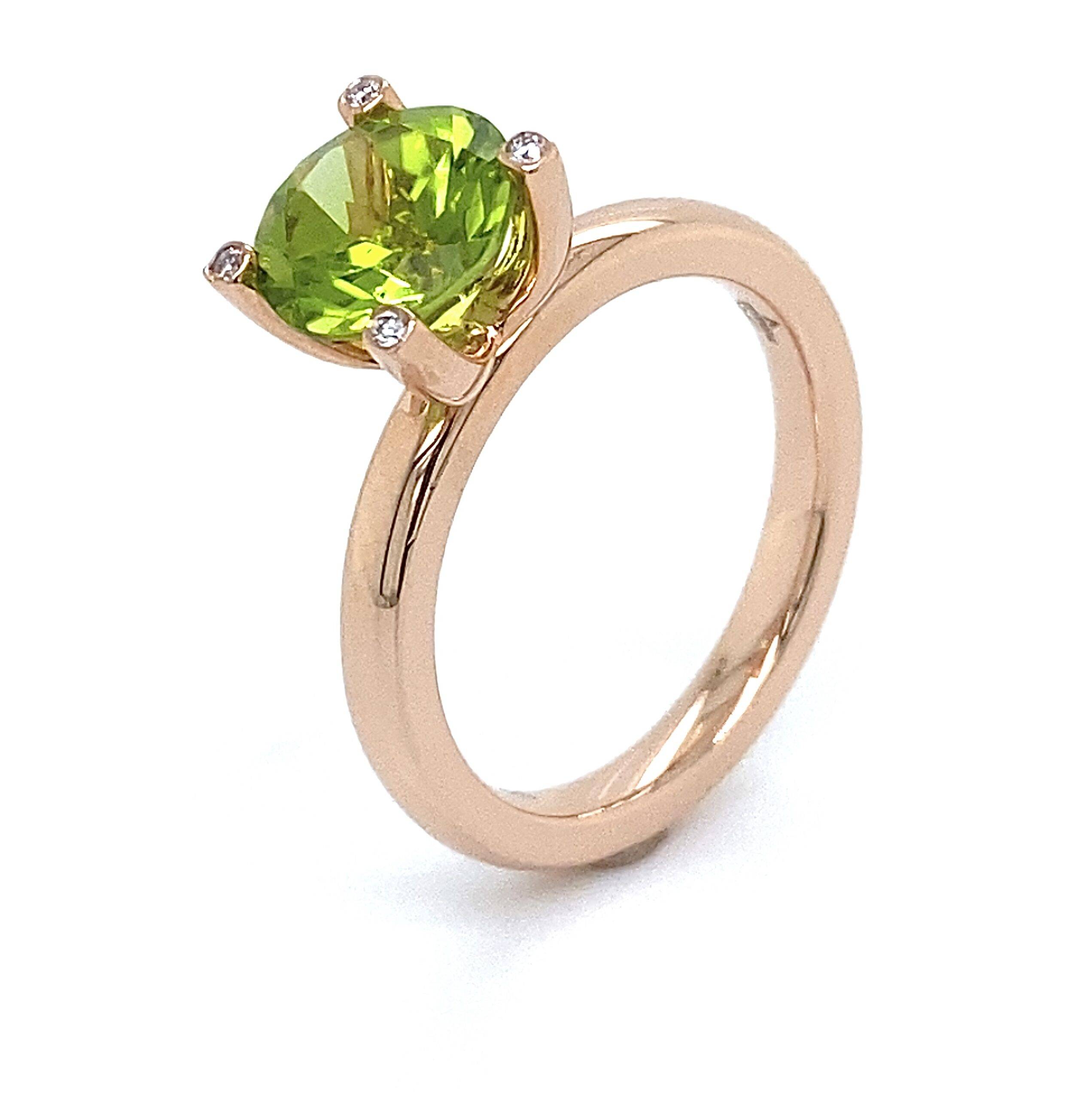 Ring Peridot 14k roségoud- briljant