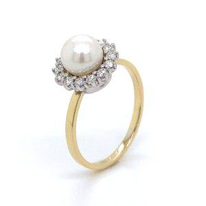 COMING SOON! 18K geelgouden ring met parel en briljant