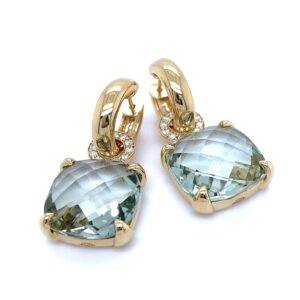 Pigalle's collection 14k gouden oorbellen met groene amethist en diamant 0.38crt VS Wesselton