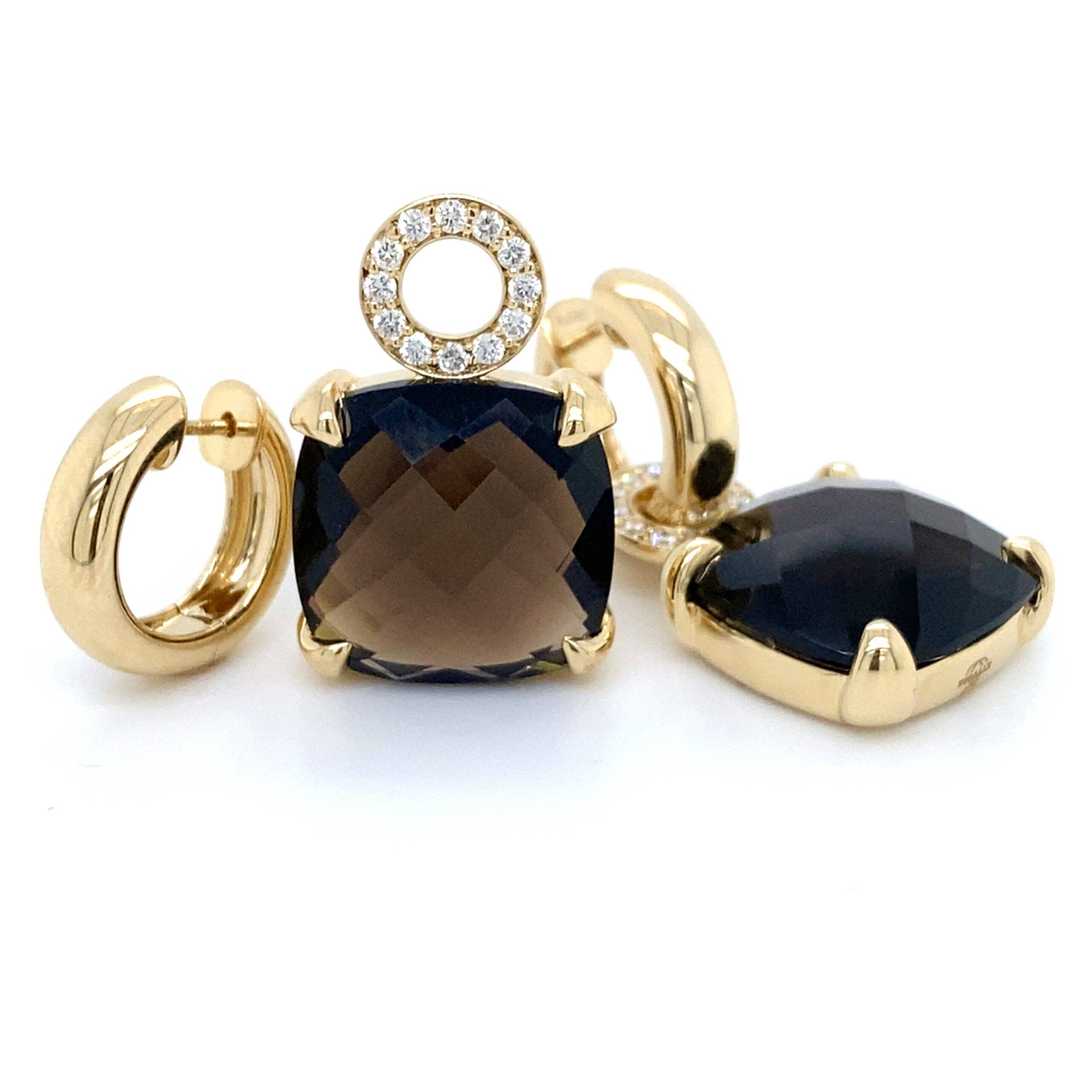 Pigalle's collection 14k gouden oorhangers met Smokey quartz en diamant 0.38crt vs wesselton