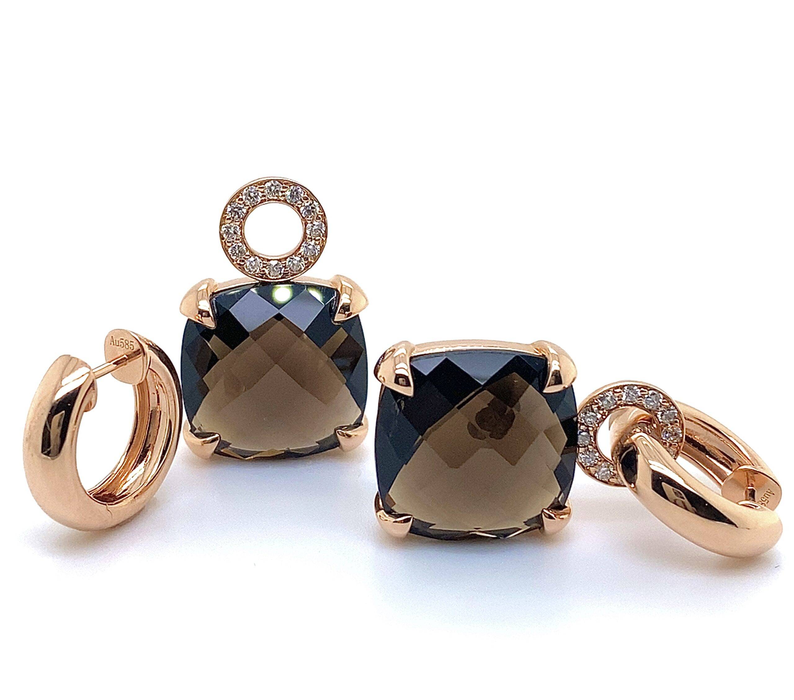 Pigalle's collection 14k rosé gouden oorbellen met rook quartz en diamant