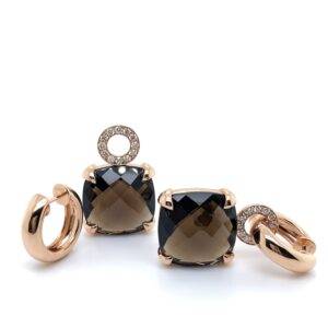 Pigalle's collection 14k rosé gouden oorbellen met rook quartz en diamant