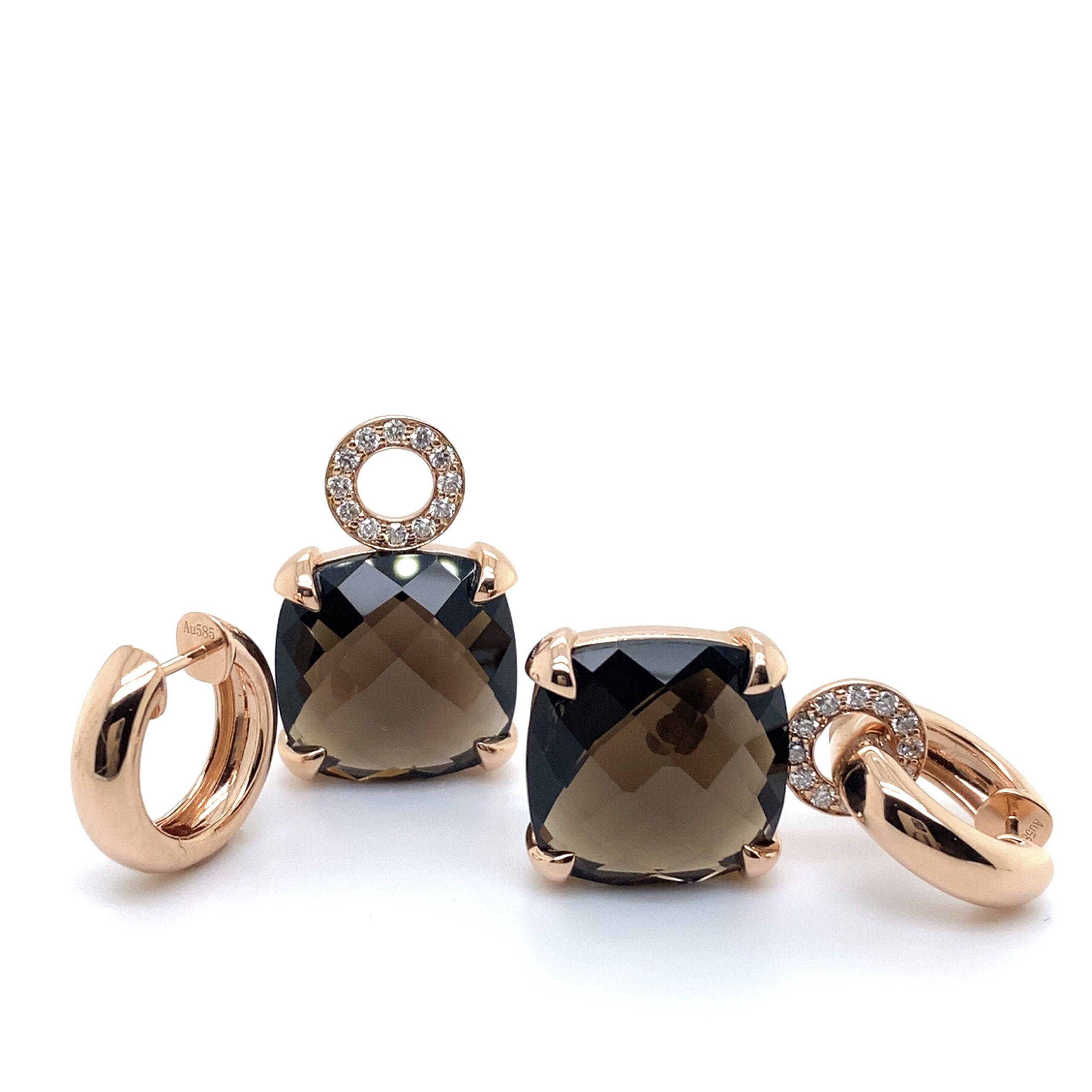 Pigalle's collection 14k rosé gouden oorbellen met rook quartz en diamant