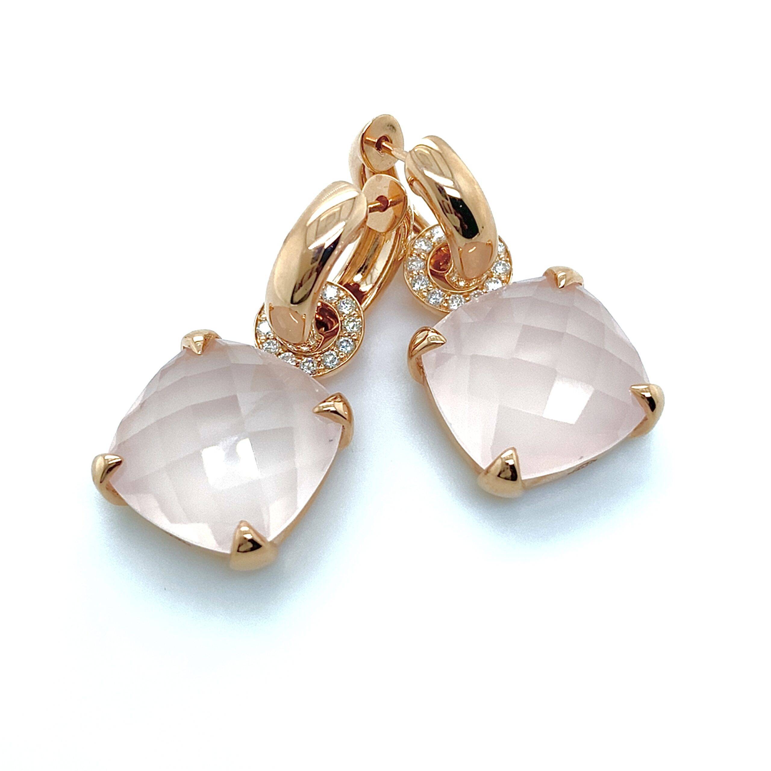 "Pigalle's Collection" roségouden 14k oorbellen met Roze Quartz en Diamant 0.38 crt VS Wesselton