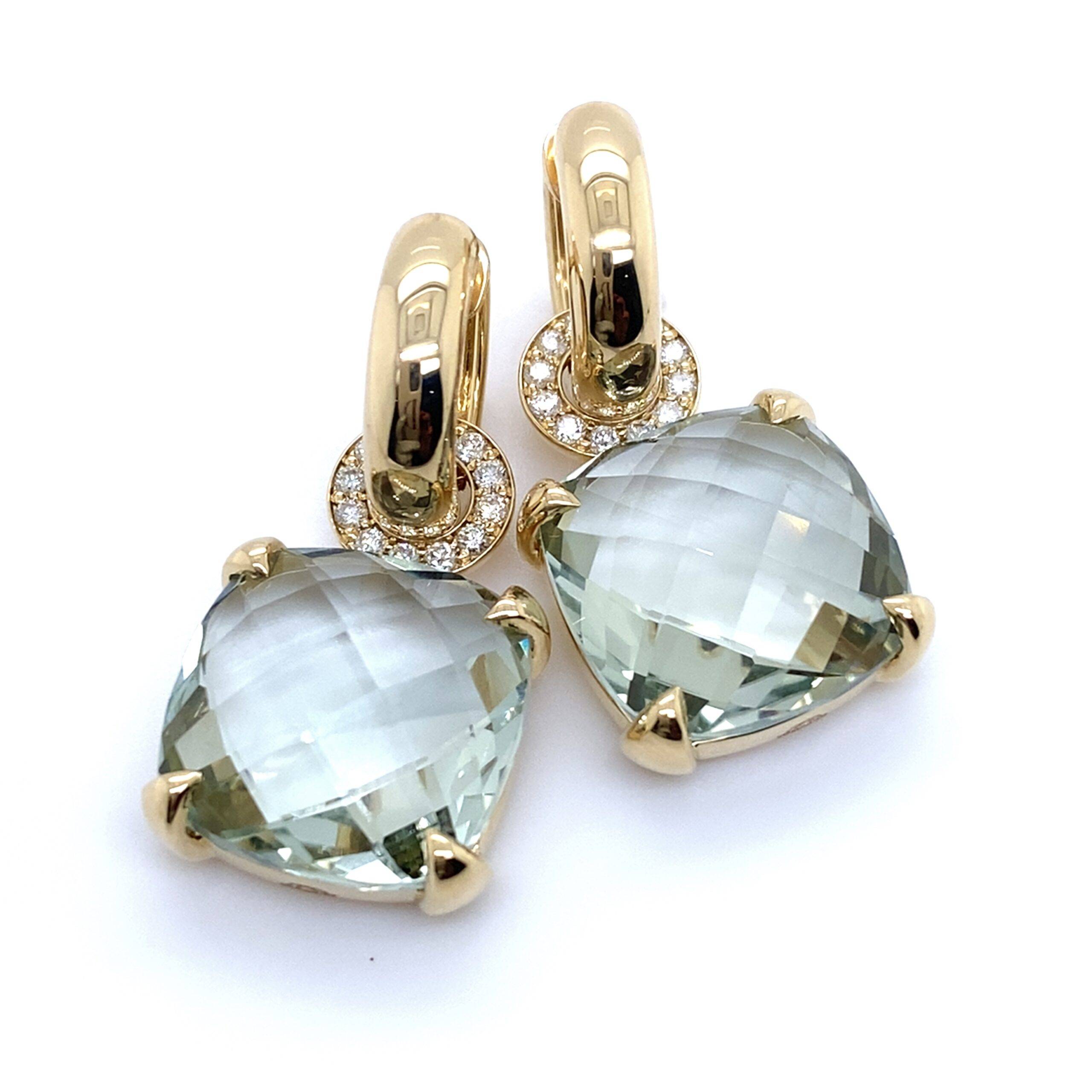 Pigalle's collection 14k gouden oorbellen met groene amethist en diamant 0.38crt VS Wesselton