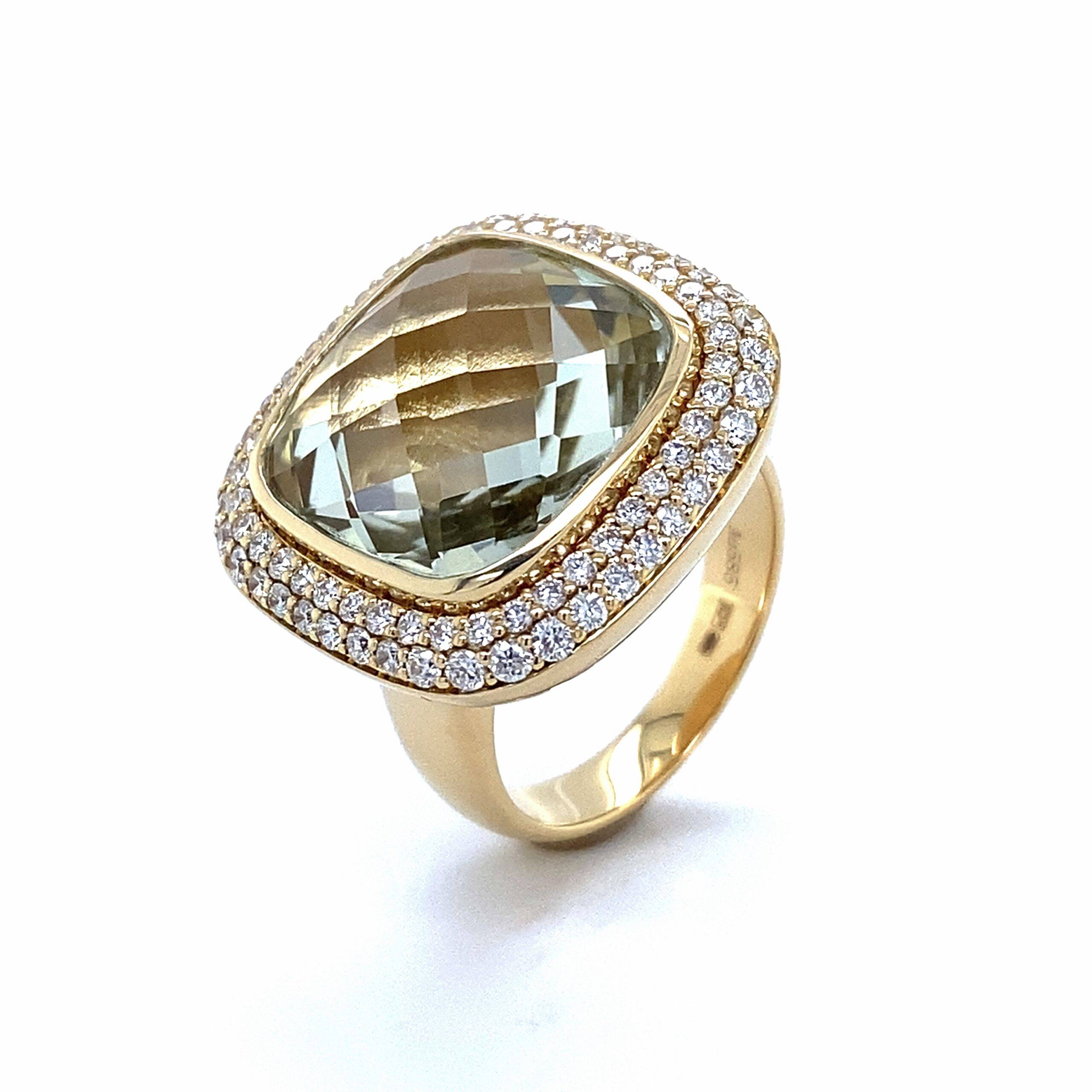 Pigalle's collection ring groene amethist - 1.09crt diamant 14k geelgoud