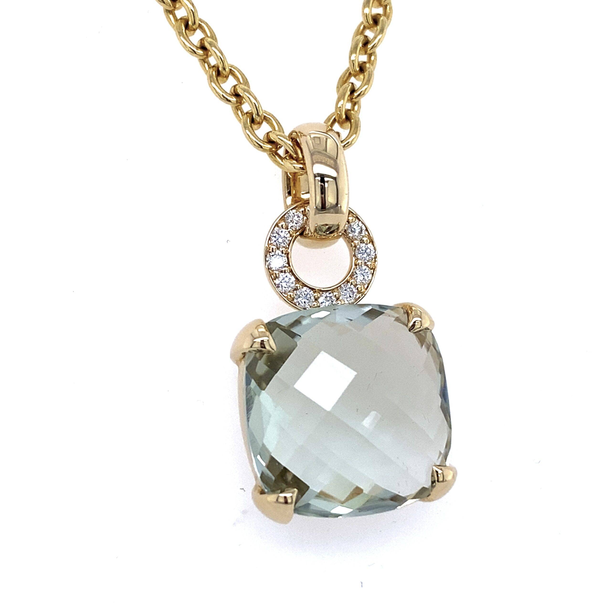 Pigalle's collection 14k gouden hanger met groene amethist en diamant 0.19crt Vs Wesselton