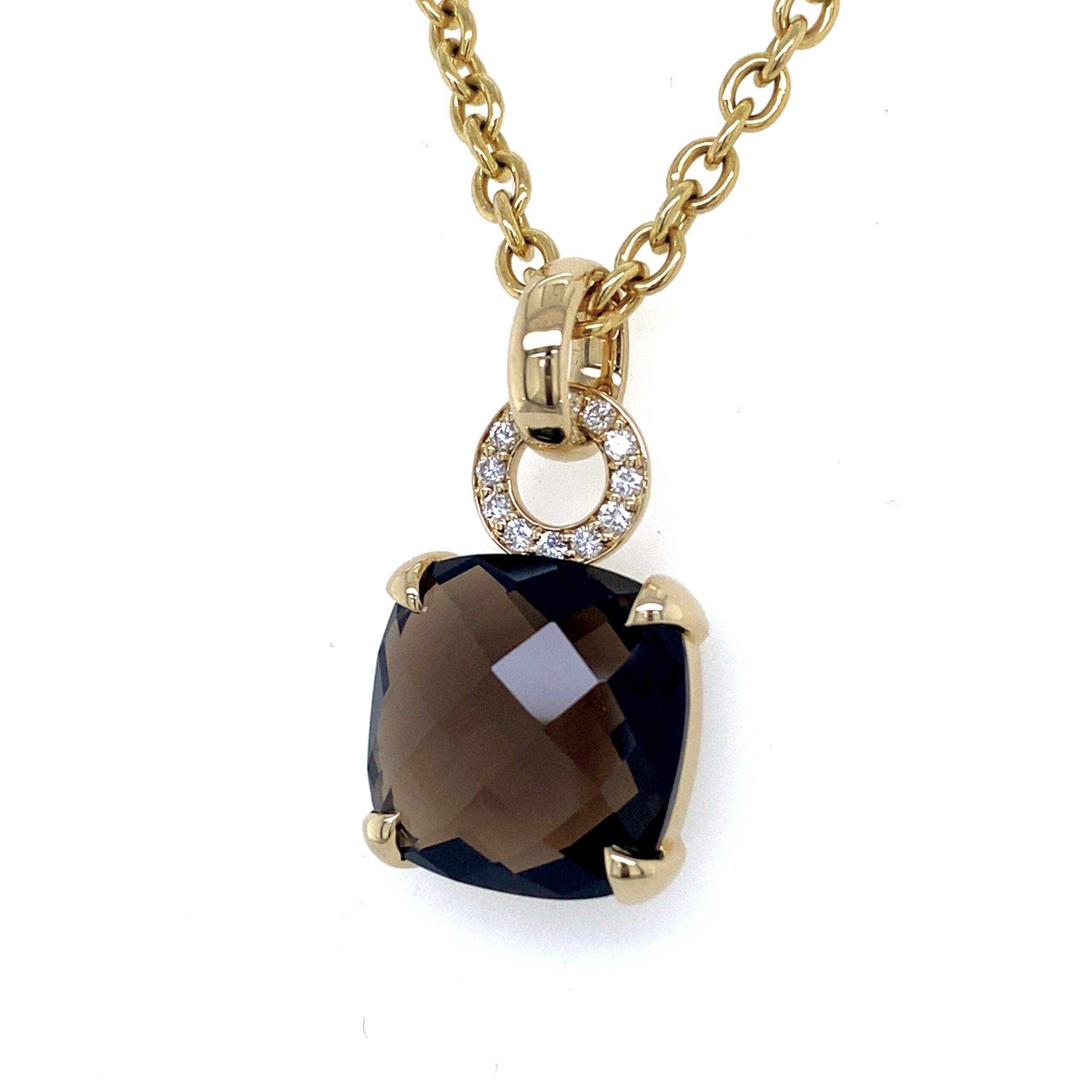 Pigalle's collection 14k gouden hanger met rookquartz en diamant 0.19crt vsw