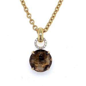 14k geelgouden hanger met Smoky Quartz en 0.14crt VS Wesselton