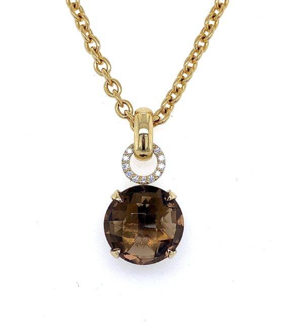 14k geelgouden hanger met Smoky Quartz en 0.14crt VS Wesselton