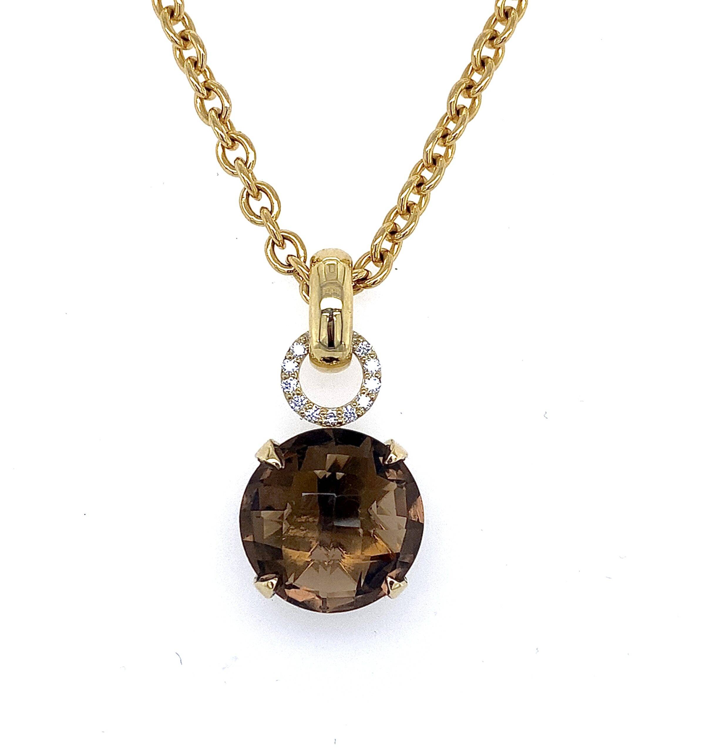 14k geelgouden hanger met Smoky Quartz en 0.14crt VS Wesselton