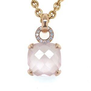 "Pigalle's Collection" roségouden 14k hanger met Roze Quartz en Diamant 0.19crt VS Wesselton