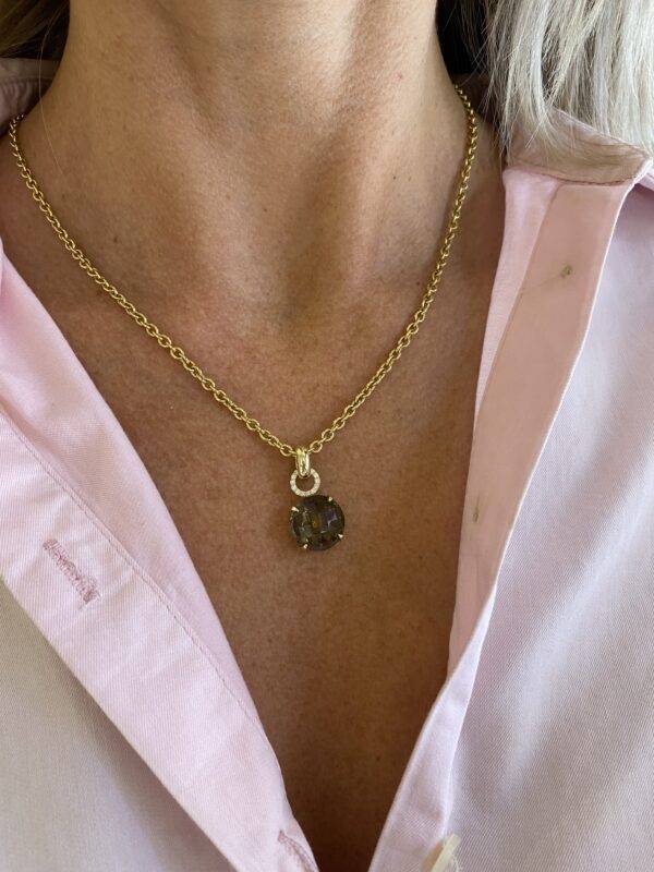 14k geelgouden hanger met Smoky Quartz en 0.14crt VS Wesselton - Afbeelding 2