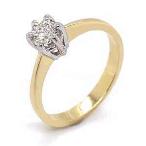 Solitair ring 14K geelgoud 6 poot toelopende band 0.50 crt VVS TW