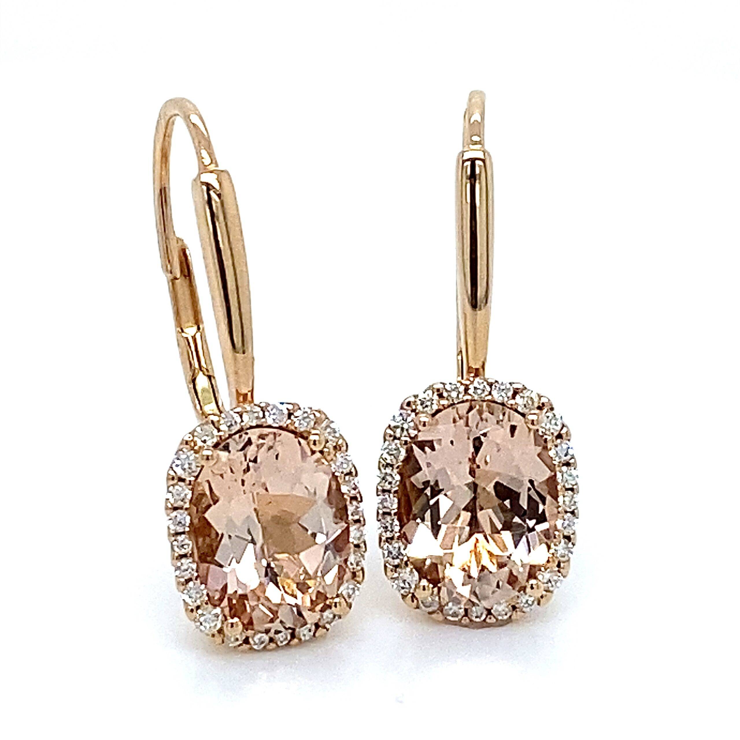 14K roségouden oorbellen met Morganiet en 0.23crt SI Wesselton diamanten