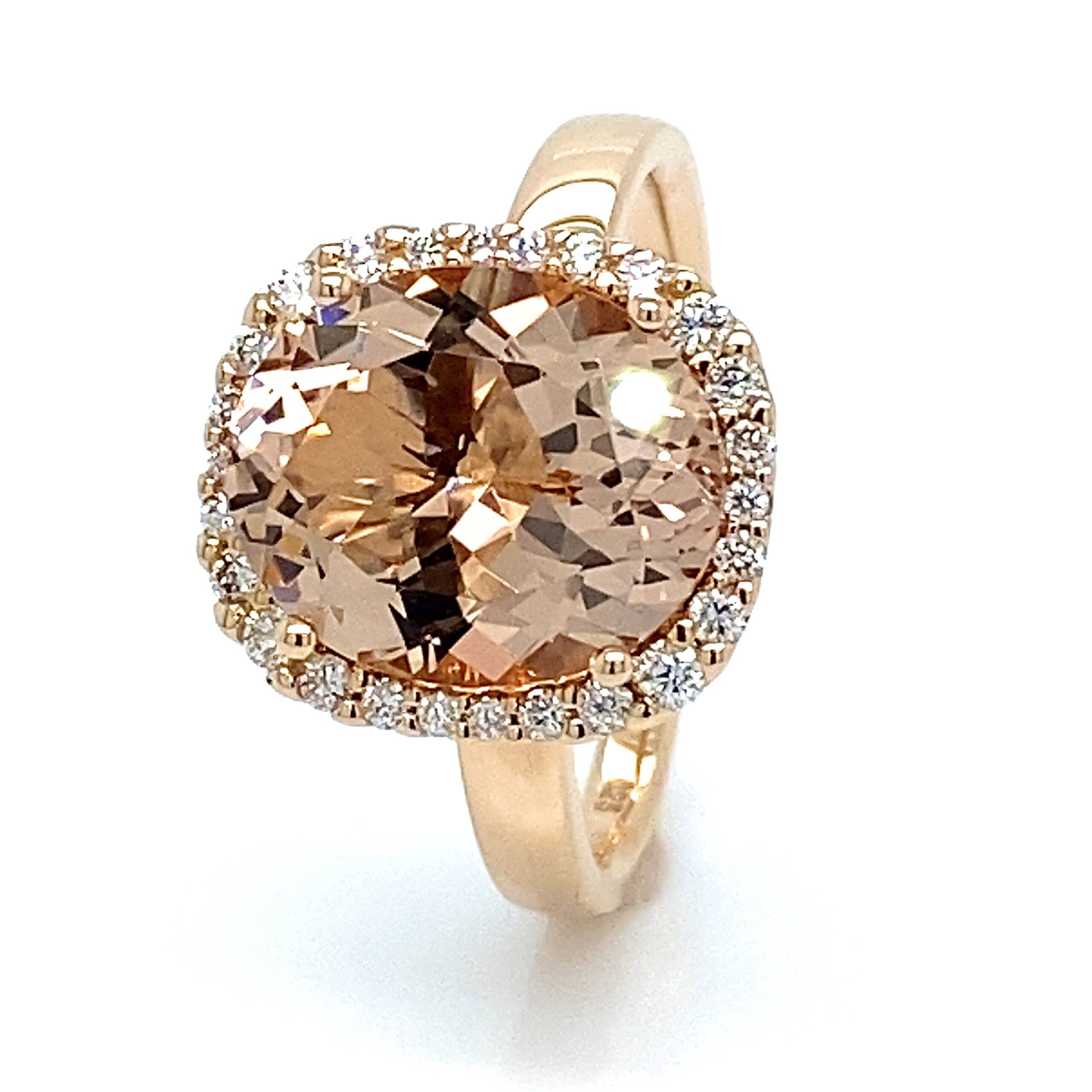 14K roségouden ring met Morganiet en 0.25crt SI Wesselton diamant