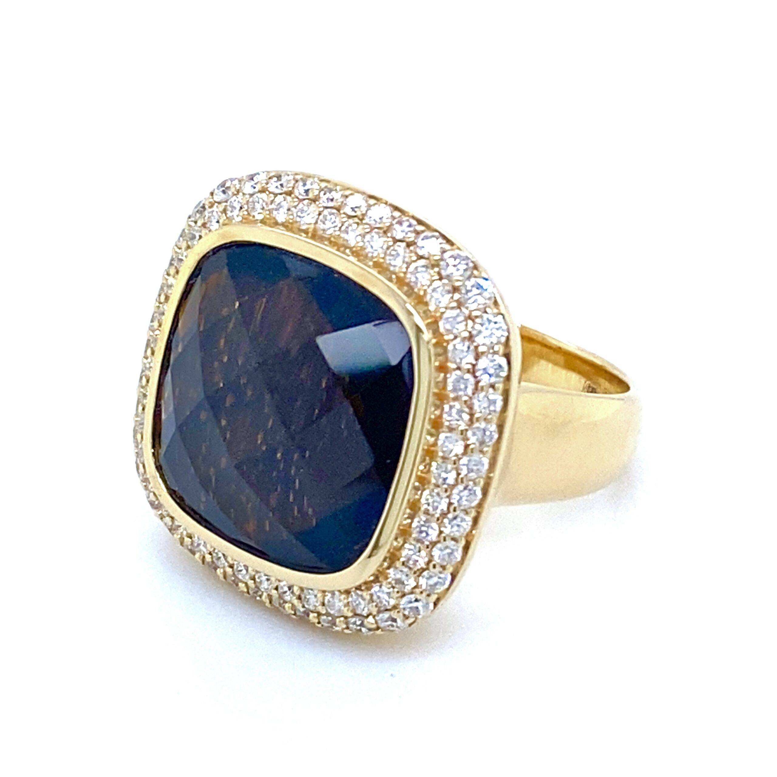 By Pigalle Pillow ring 14k geelgoud met diamant 1.09crt VS W en smokey quartz