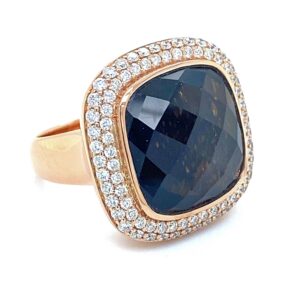 By Pigalle Pillow ring 14k roségoud met diamant 1.09crt VS W en smokey quartz