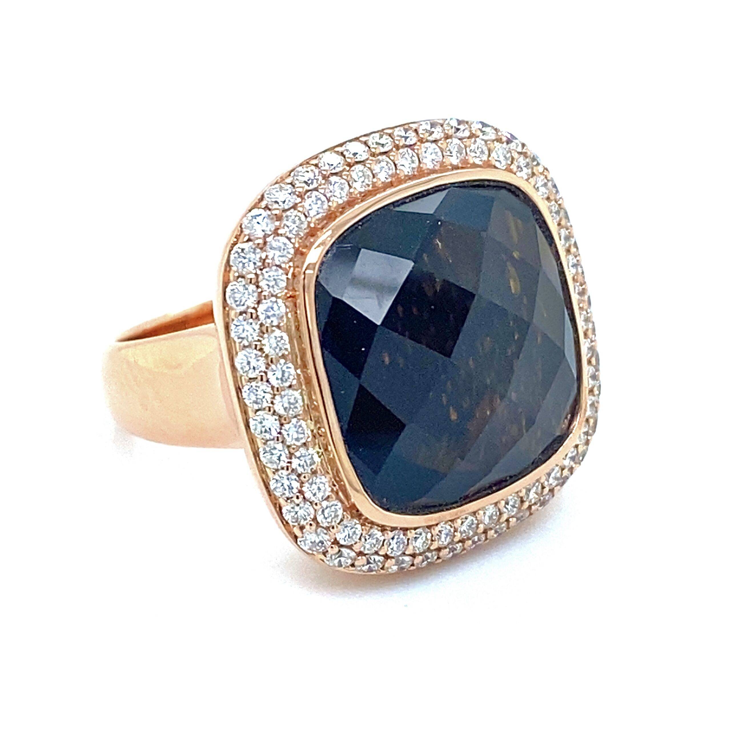 By Pigalle Pillow ring 14k roségoud met diamant 1.09crt VS W en smokey quartz